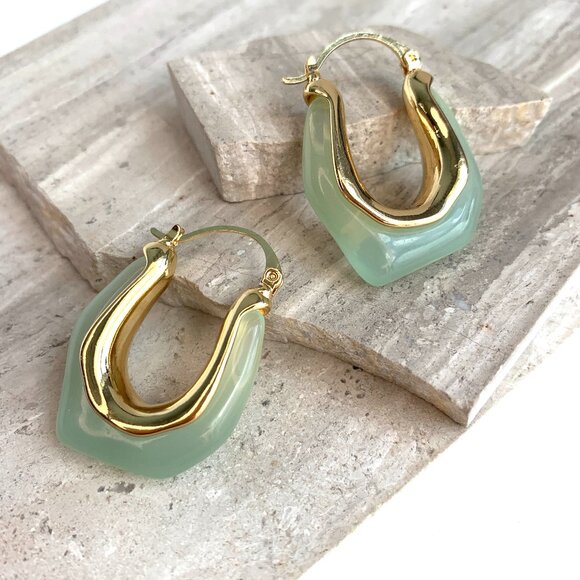 NEW~ Anthropologie Mint Green Resin Hoop Earrings - Picture 1 of 11